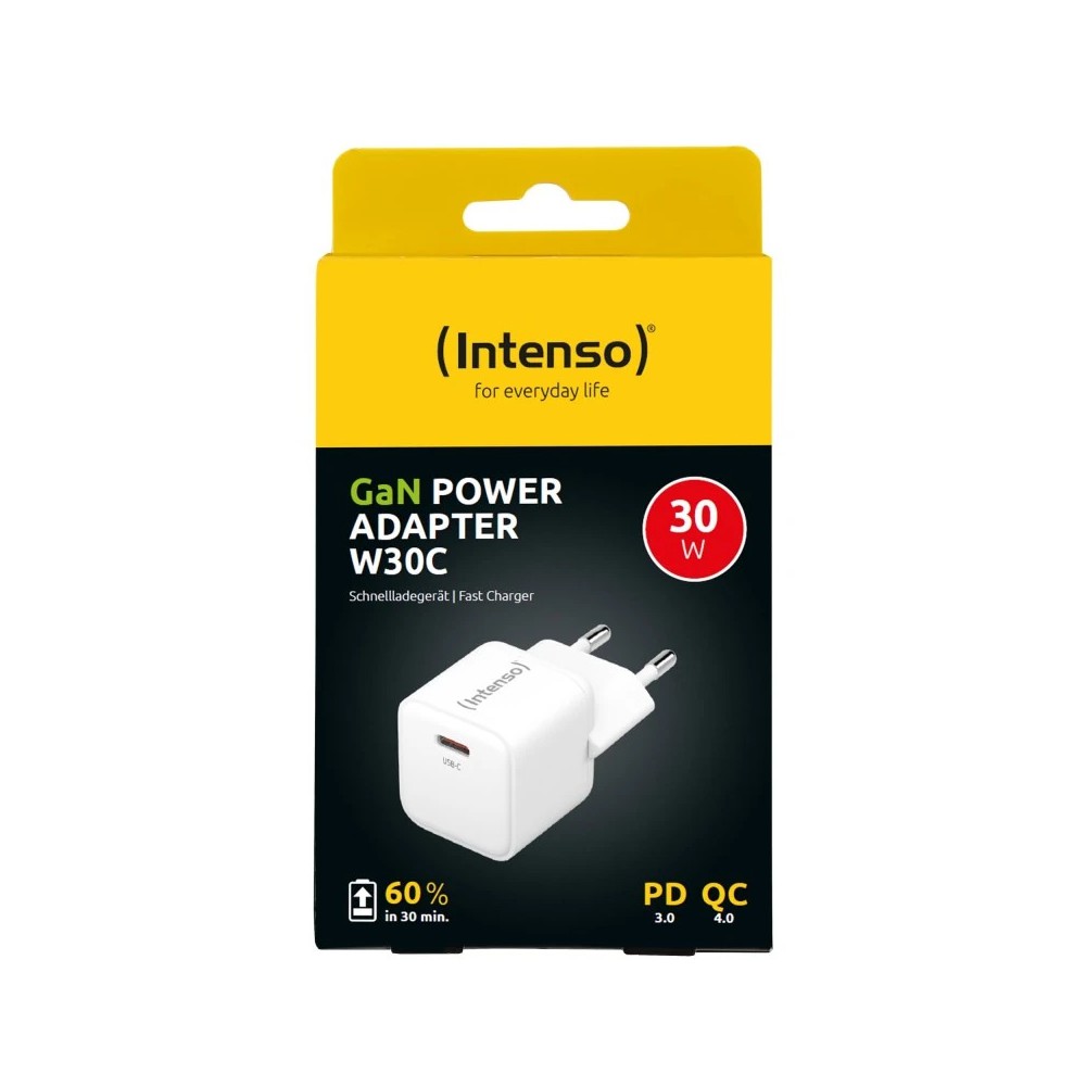Cargador pared intenso gan w30c usb tipo c blanco