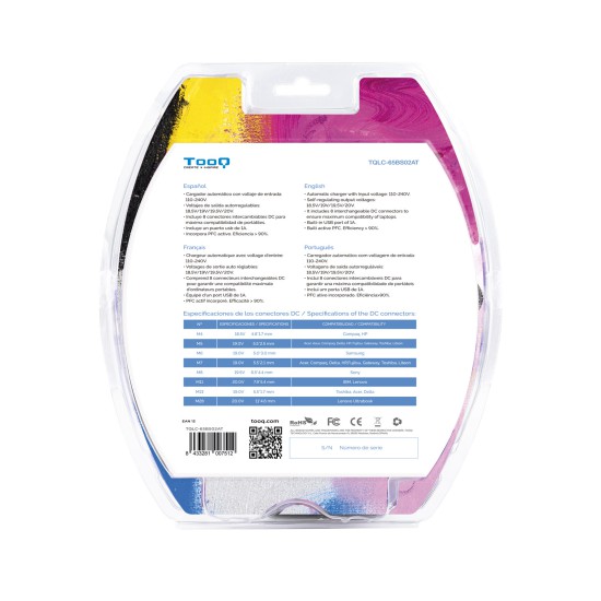 Cargador portatil universal tooq tqlc - 65bs02at 65w 1 x usb 8c negro