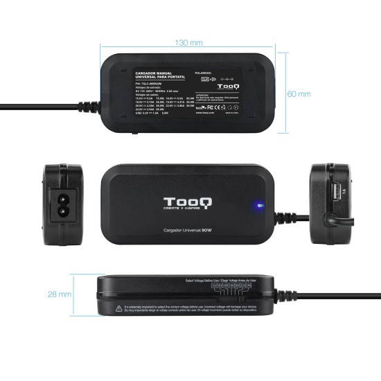 Cargador portatil universal tooq tqlc - 90bs02m 90w 1 x usb 12c negro
