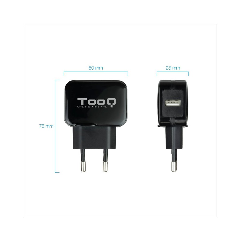 Cargador de pared tooq usb -  12w -  negro