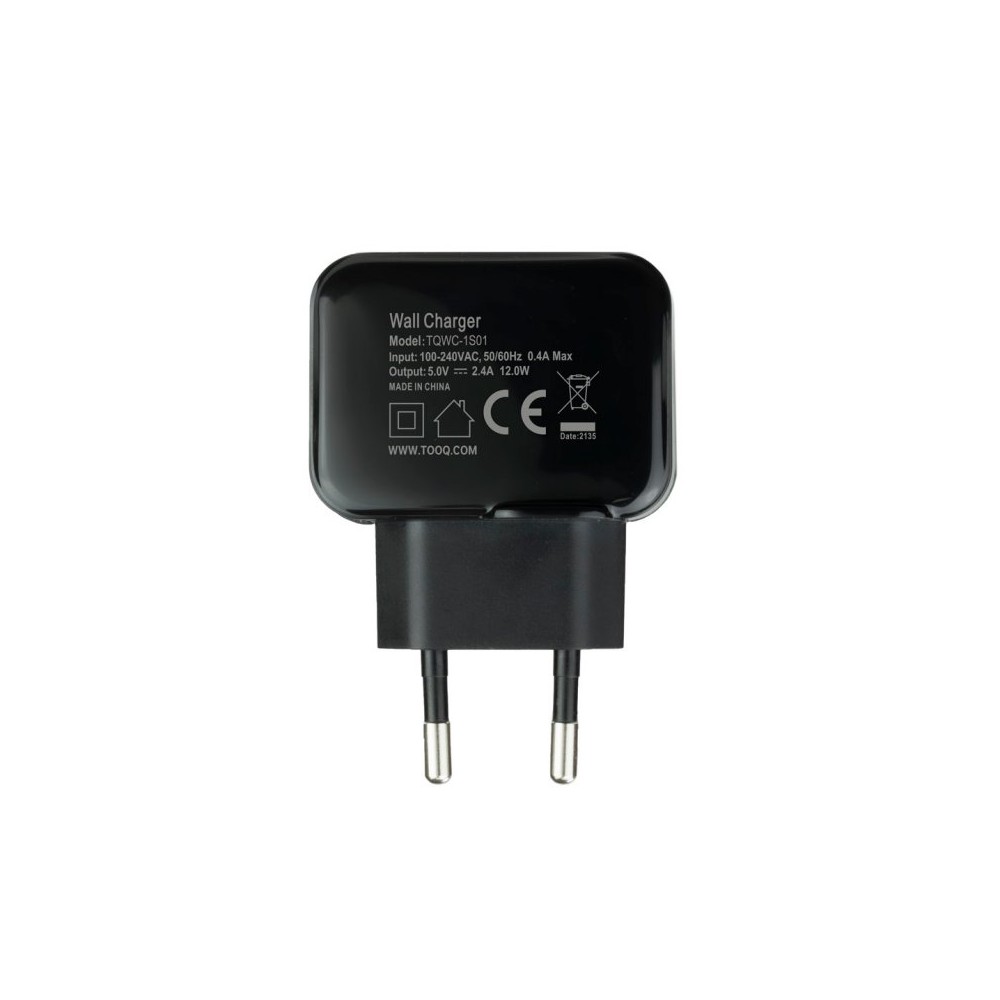 Cargador de pared tooq usb -  12w -  negro
