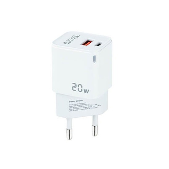 Cargador de pared tooq doble usb - c + usb a blanco 20w