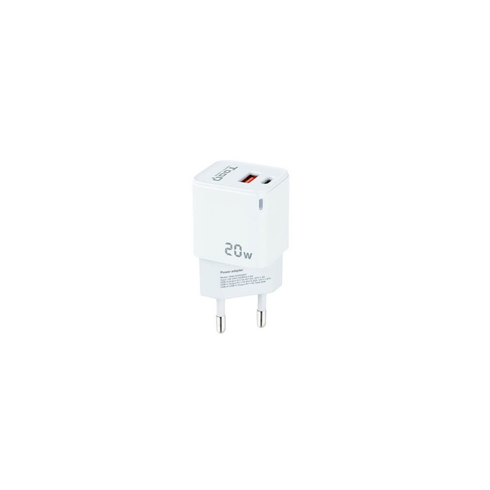 Cargador de pared tooq doble usb - c + usb a blanco 20w