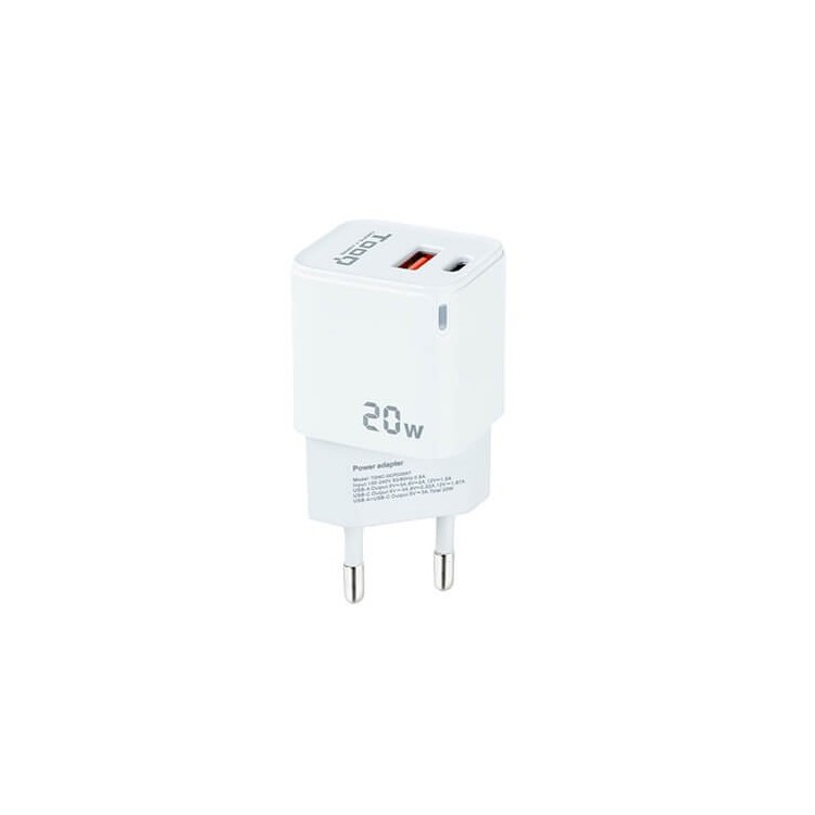 Cargador de pared tooq doble usb - c + usb a blanco 20w