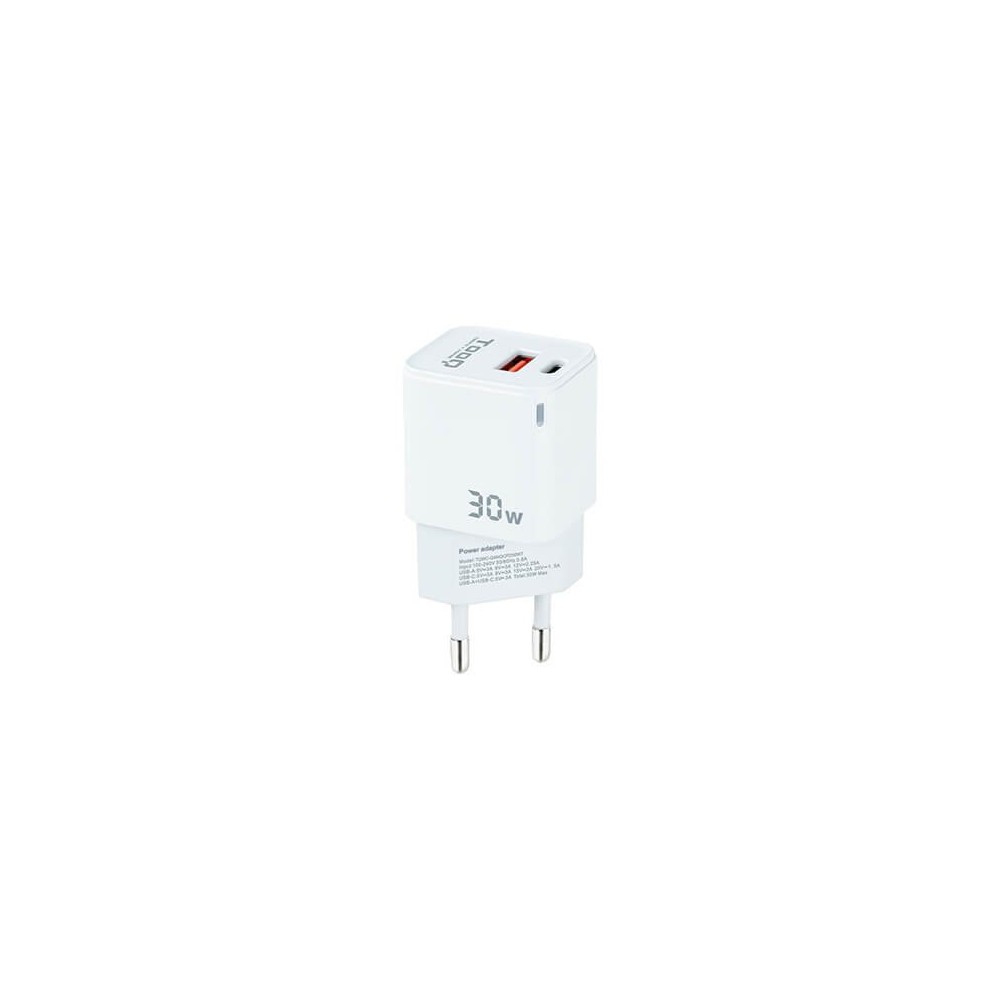 Cargador de pared tooq doble usb - c + usb a blanco 30w