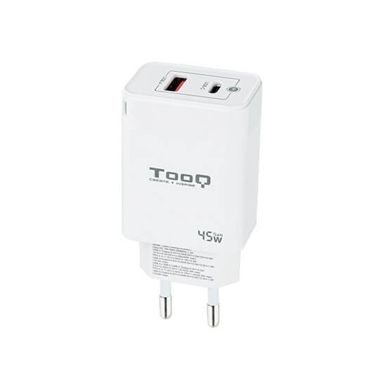 Cargador de pared tooq doble usb - c + usb a blanco 45w