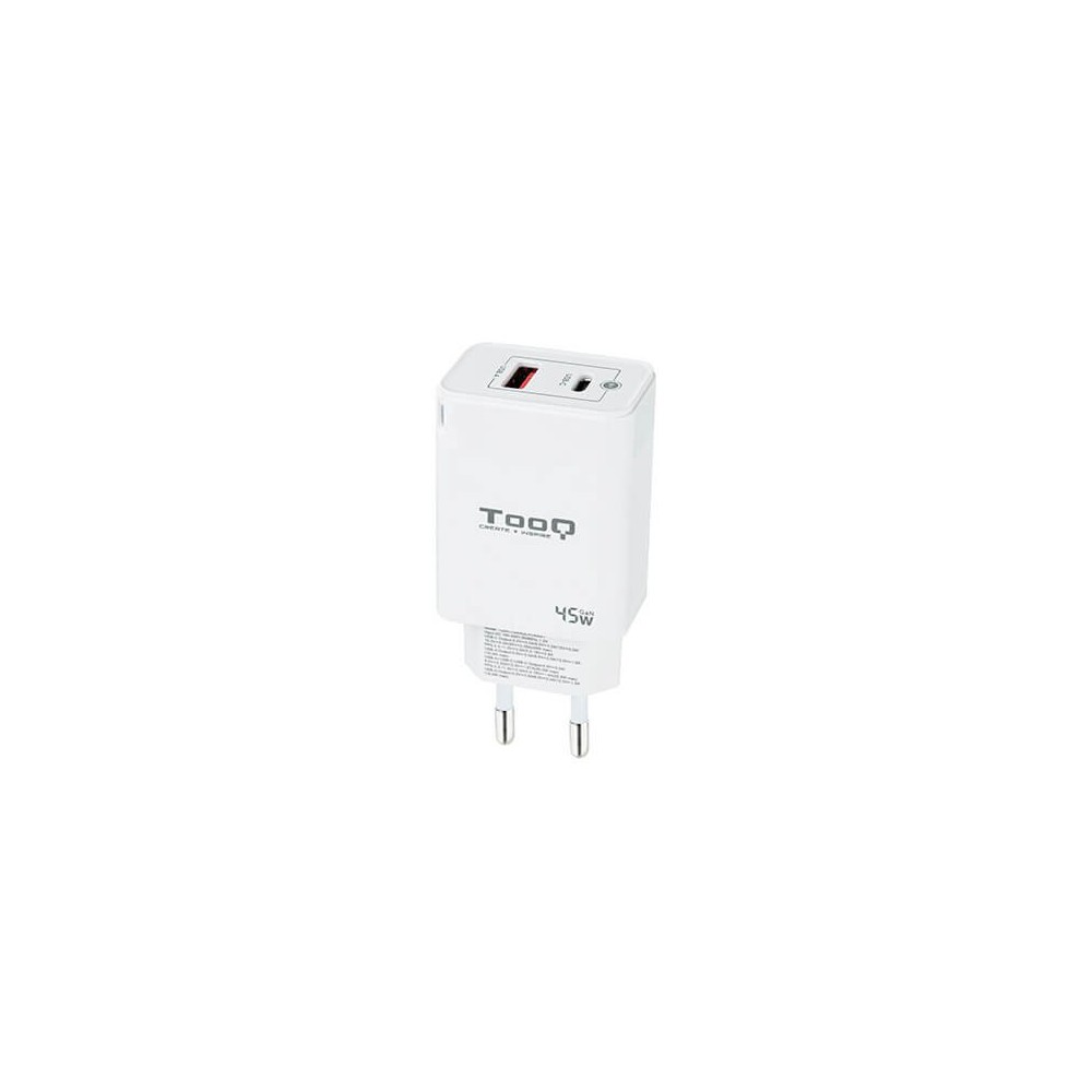 Cargador de pared tooq doble usb - c + usb a blanco 45w