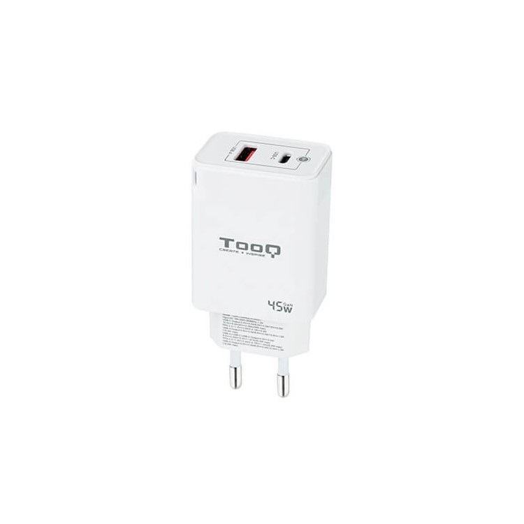 Cargador de pared tooq doble usb - c + usb a blanco 45w