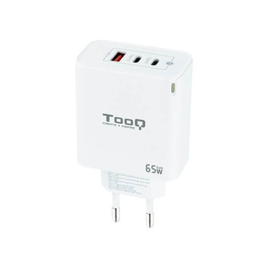 Cargador de pared tooq triple 2xusb - c + usb a blanco 65w