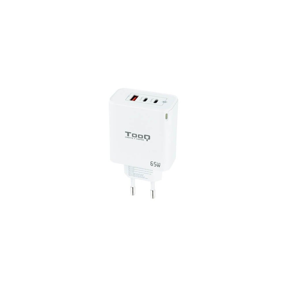 Cargador de pared tooq triple 2xusb - c + usb a blanco 65w