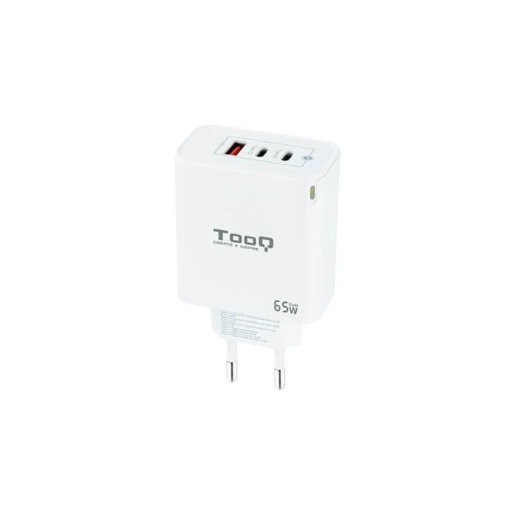 Cargador de pared tooq triple 2xusb - c + usb a blanco 65w