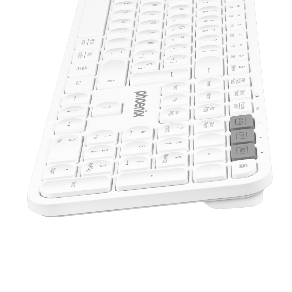 Teclado inalámbrico multidispositivo phoenix k300 blueooth dual y 2.4ghz blanco