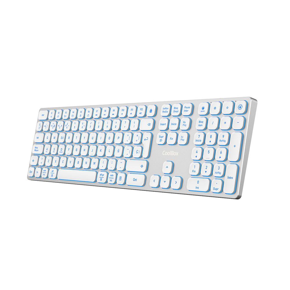 Teclado inalambrico retroiluminado coolbox moonlight key b431 plata blanco