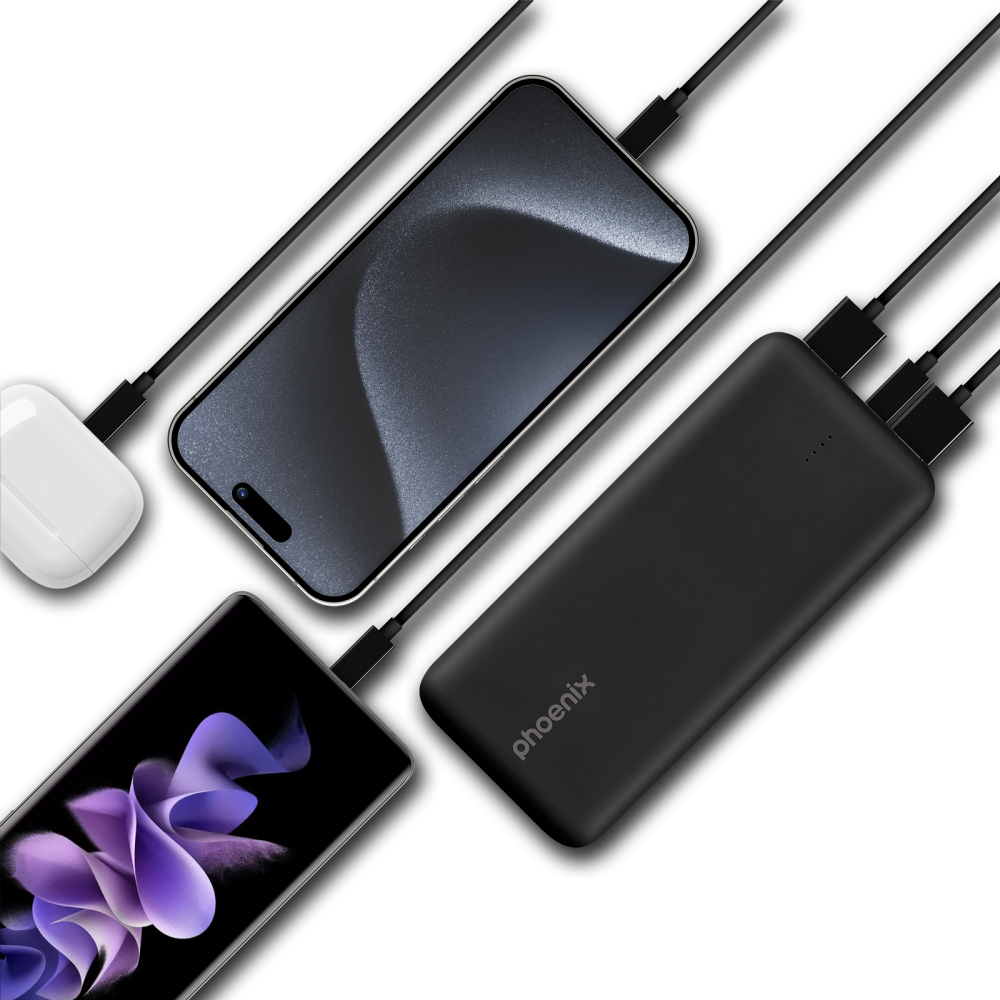 Phoenix powerbank batería externa 10000mah con 2 usb carga rapida y 1 usb tipo c pd