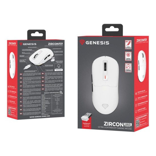 Raton inalambrico gaming genesis zircon 660 blanco