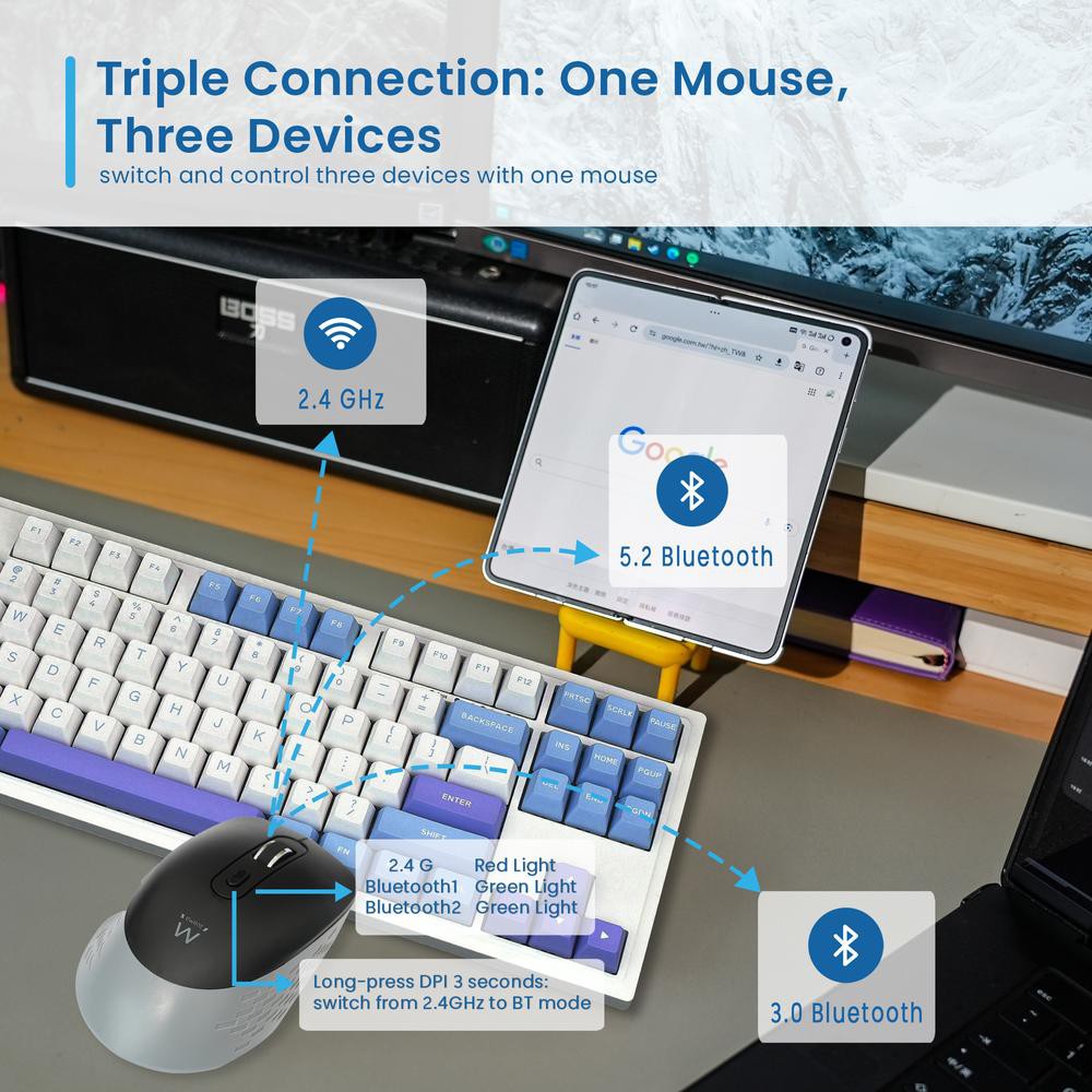 Raton inalambrico ewent ew3243 negro - gris