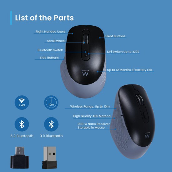 Raton inalambrico ewent ew3243 negro - gris