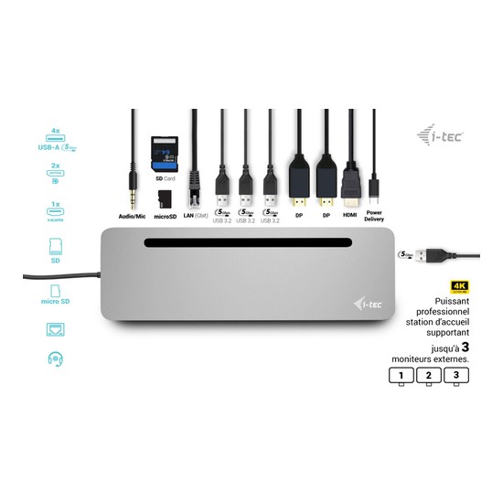 Dock i - tec usb - c ergo 3x lcd metal ergonomico 4k dock pd 100 w