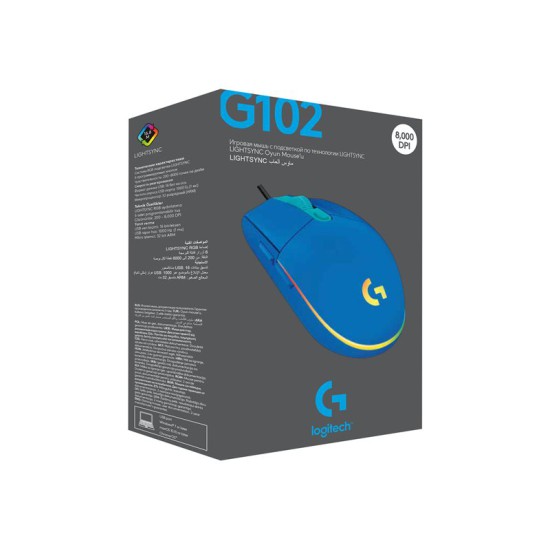 Mouse raton logitech g102 lightsync azul gaming 8.000 dpi 6 botones