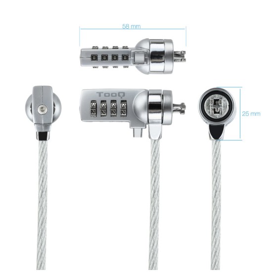 Cable seguridad tooq combinacion 1.5m ranura kensington