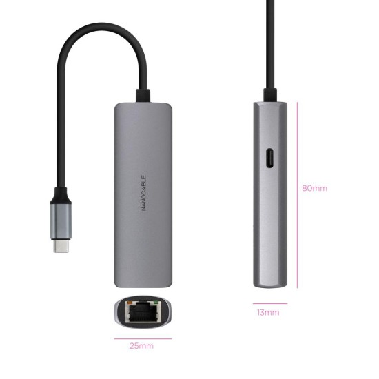 Adaptador coolbox usb - c 3.1 a rj45 con pd 100w usb - c - m aluminio color gris 18 cm