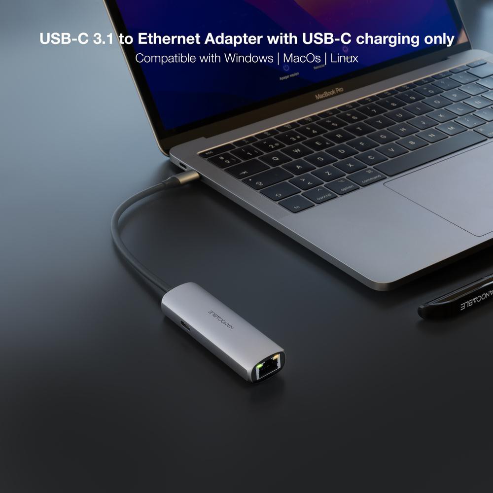 Adaptador coolbox usb - c 3.1 a rj45 con pd 100w usb - c - m aluminio color gris 18 cm