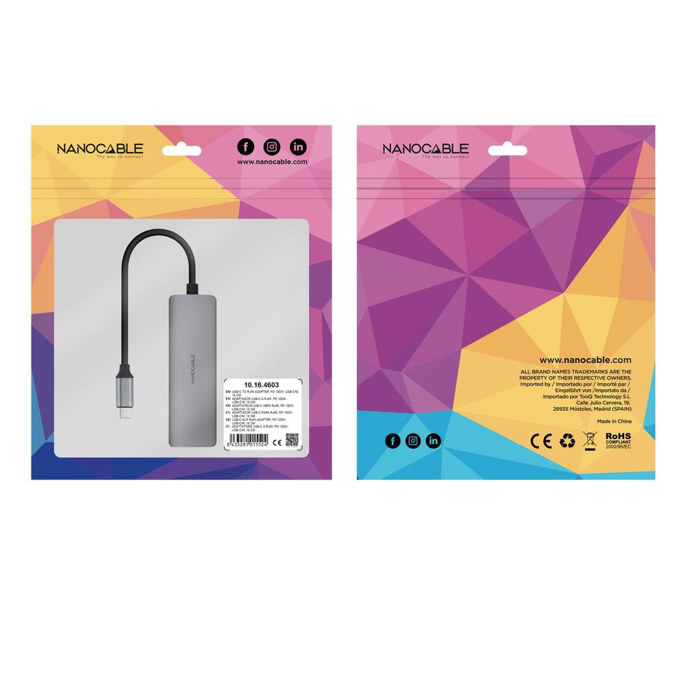 Adaptador coolbox usb - c 3.1 a rj45 con pd 100w usb - c - m aluminio color gris 18 cm