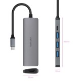 Hub nanocable usb - c 5 en 1 conversor usb - c 3.1 a 3xusb - a 3.0 + usb - c pd + hdmi aluminio gris 18 cm