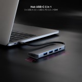 Hub nanocable usb - c 5 en 1 conversor usb - c 3.1 a 3xusb - a 3.0 + usb - c pd + hdmi aluminio gris 18 cm