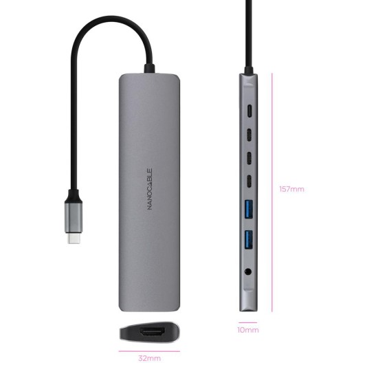 Hub coolbox usb - c 8 en 1 conversor usb - c 3.1 a 2xusb - a 3.0 + 3xusb - c 3.0 + usb - c pd + hdmi 4k@60hz + audio jack 3.5 a
