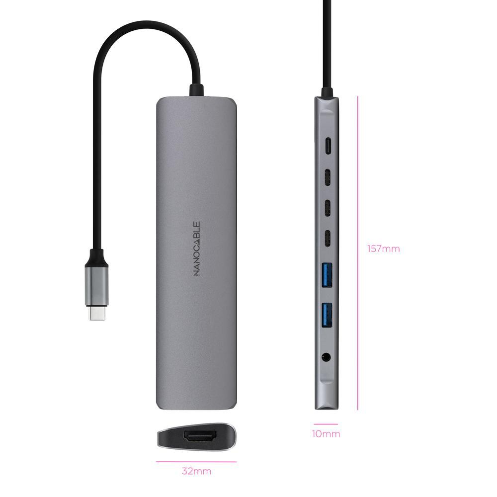 Hub coolbox usb - c 8 en 1 conversor usb - c 3.1 a 2xusb - a 3.0 + 3xusb - c 3.0 + usb - c pd + hdmi 4k@60hz + audio jack 3.5 a