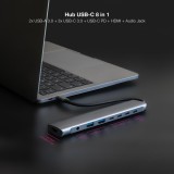 Hub coolbox usb - c 8 en 1 conversor usb - c 3.1 a 2xusb - a 3.0 + 3xusb - c 3.0 + usb - c pd + hdmi 4k@60hz + audio jack 3.5 a
