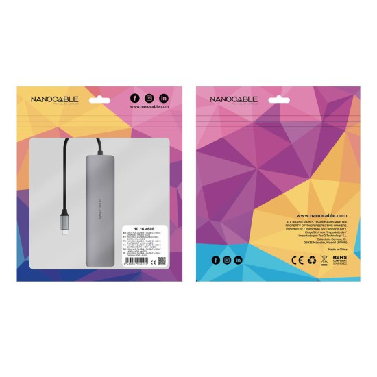 Hub coolbox usb - c 8 en 1 conversor usb - c 3.1 a 2xusb - a 3.0 + 3xusb - c 3.0 + usb - c pd + hdmi 4k@60hz + audio jack 3.5 a