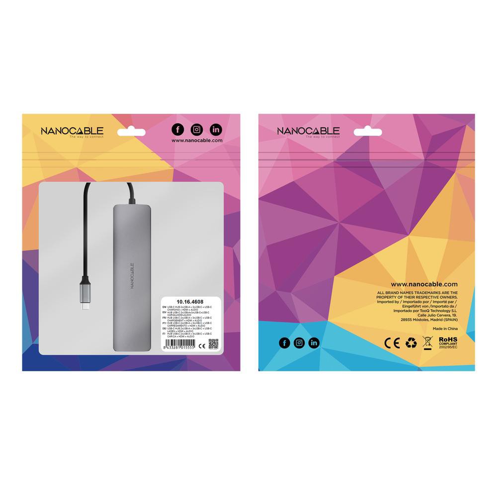 Hub coolbox usb - c 8 en 1 conversor usb - c 3.1 a 2xusb - a 3.0 + 3xusb - c 3.0 + usb - c pd + hdmi 4k@60hz + audio jack 3.5 a