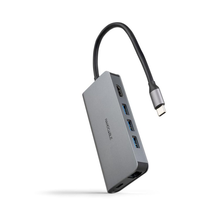 Hub nanocable usb - c 8 en 1 conversor usb - c 3.1 a 3xusb - a 3.0 + hdmi 4k@60hz + usb - c pd + rj45 1gbps + tf + sd aluminio 