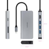 Hub nanocable usb - c 8 en 1 conversor usb - c 3.1 a 3xusb - a 3.0 + hdmi 4k@60hz + usb - c pd + rj45 1gbps + tf + sd aluminio 