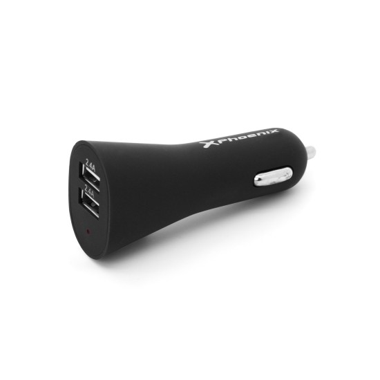 Cargador universal phoenix phcarcharger2usb+ para coche -  mechero  5v - 2 x usb 4.8a con luz led color negro acabado en silico