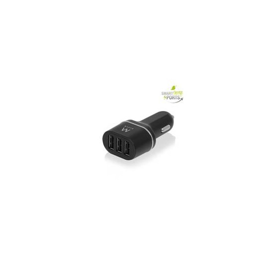 Cargador usb ewent para coche -  3 puertos -  24w -  smart ic -  negro