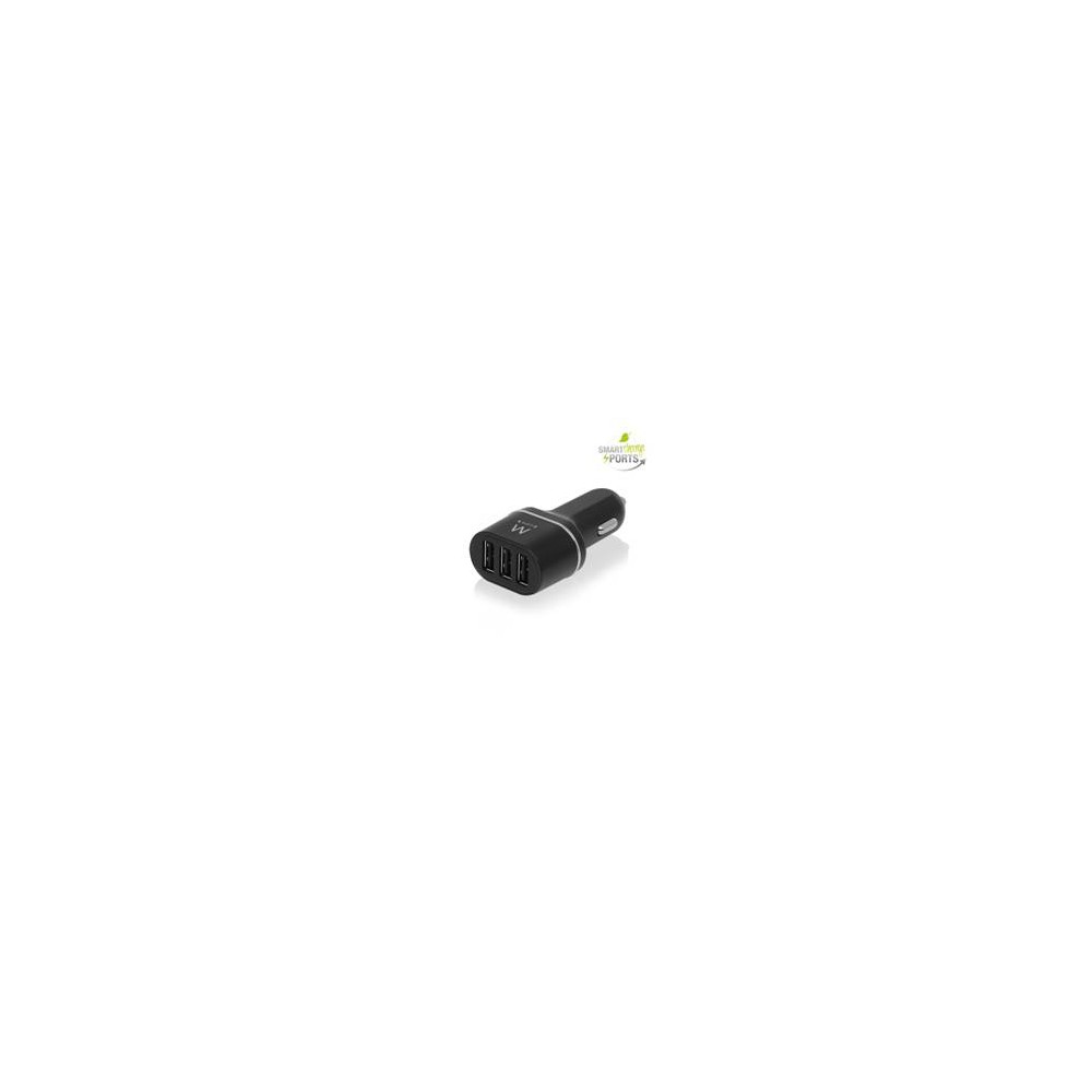 Cargador usb ewent para coche -  3 puertos -  24w -  smart ic -  negro