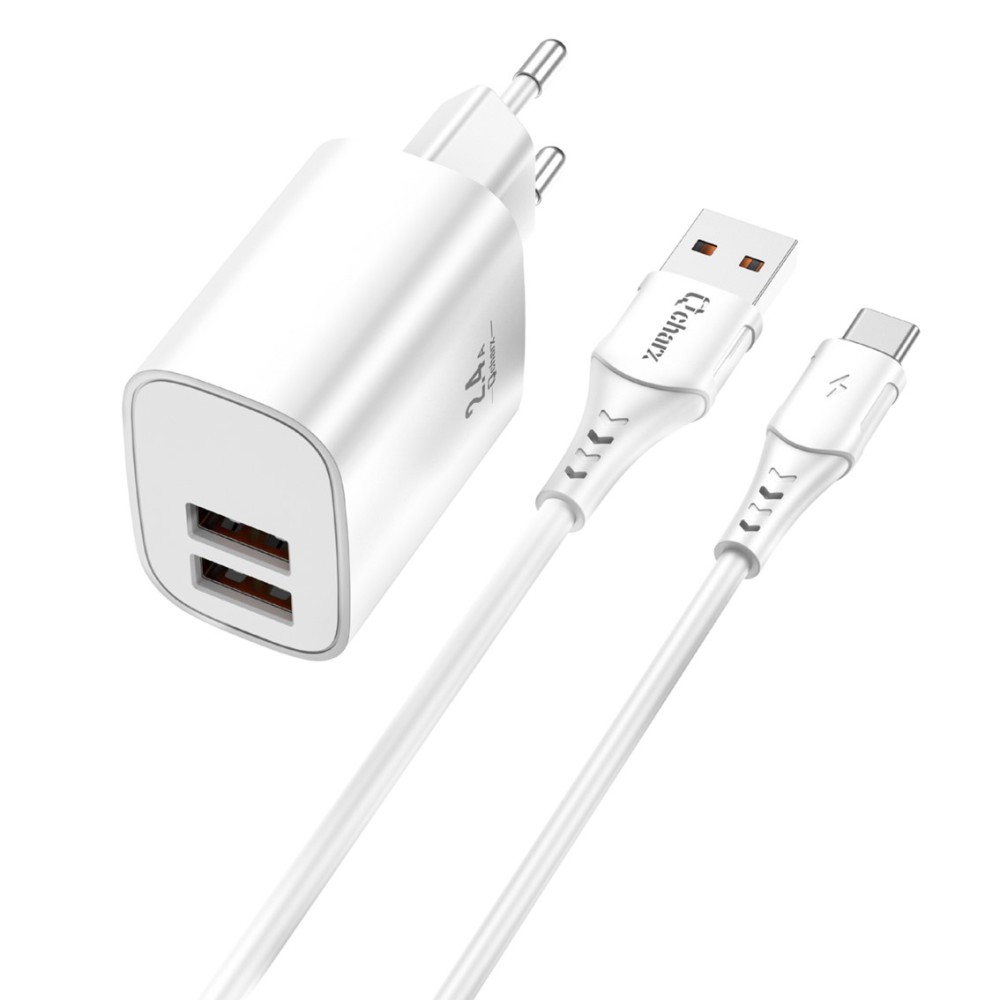 Kit cargador qcharx apolo 24a 12w + cable usb a tipo c blanco