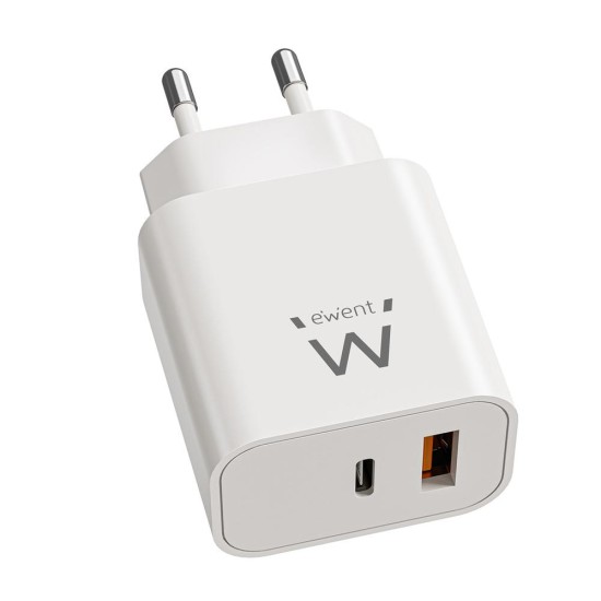 Cargador ewent ew1318 20w 1x usb tipo a 1x usb tipo c blanco
