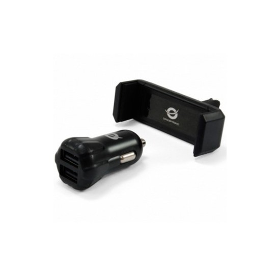 Cargador de coche usb conceptronic 2 puertos usb + soporte smartphone