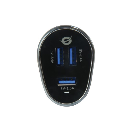Cargador coche conceptronic carden06b  3 puertos usb tipo a 2p 5v - 2.4a 1p 5v - 1.5a 31.5w
