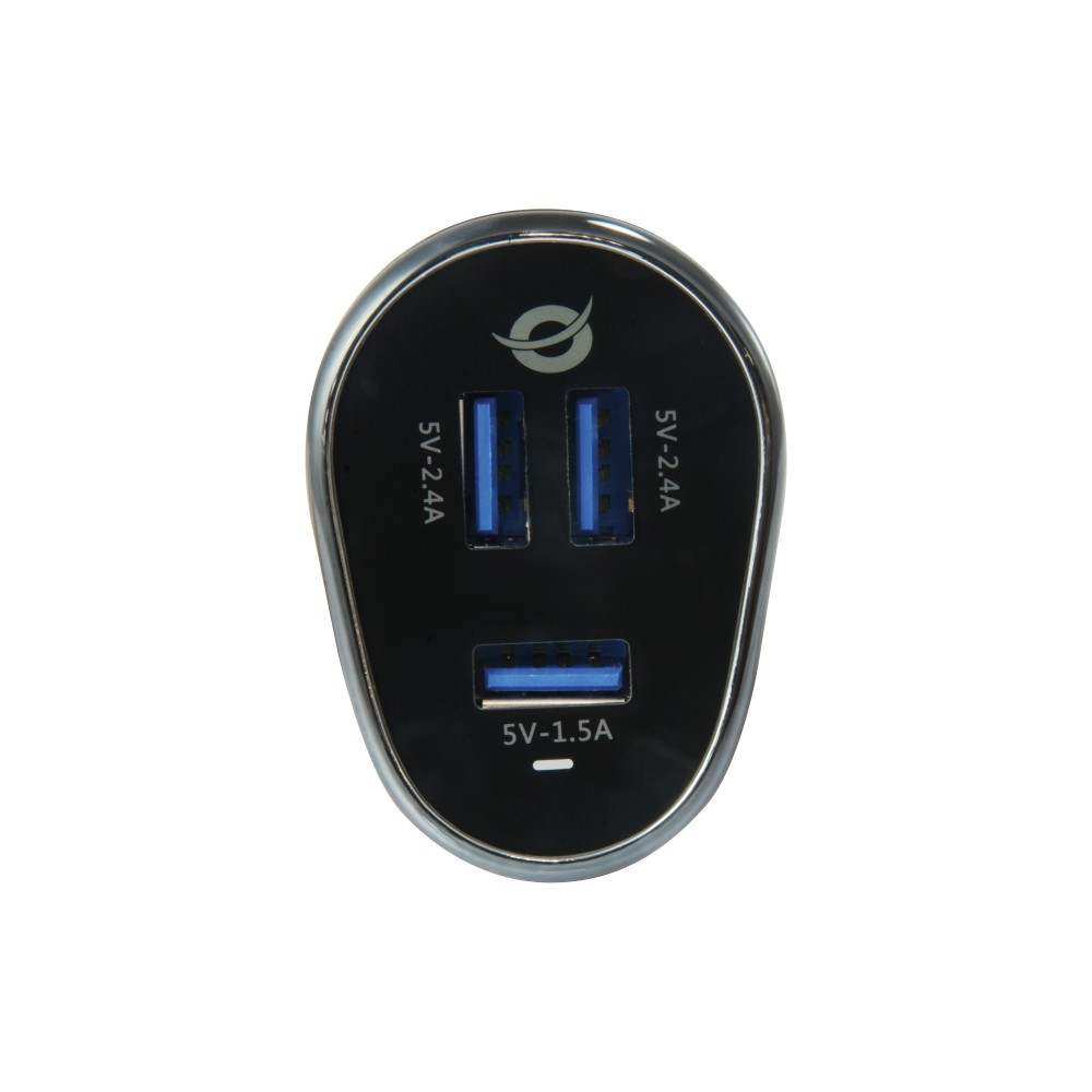 Cargador coche conceptronic carden06b  3 puertos usb tipo a 2p 5v - 2.4a 1p 5v - 1.5a 31.5w