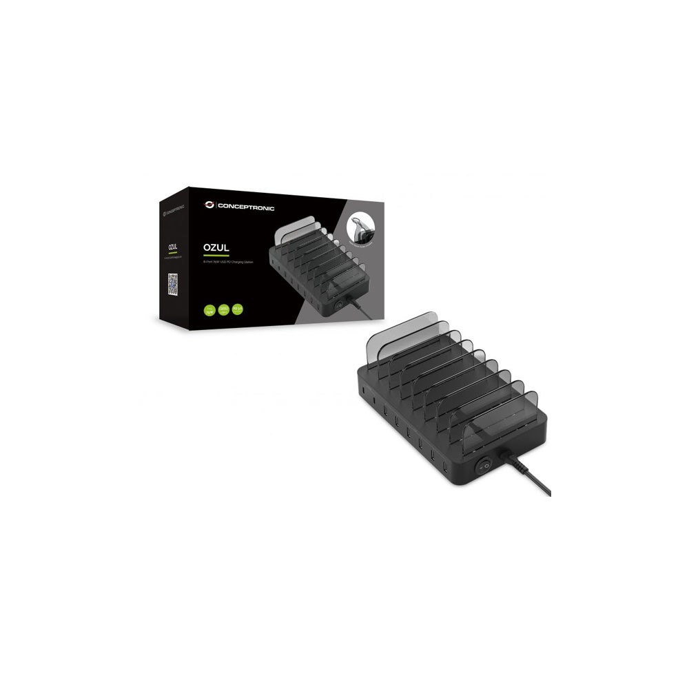 Estacion de carga conceptronic ozul02b pd 6 x usb tipo a - 2 x usb tipo c - 75w