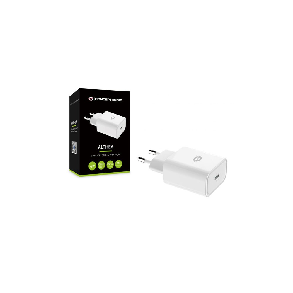 Cargador conceptronic carga rapida pd 1 puerto usb tipo c althea - 25w - blanco