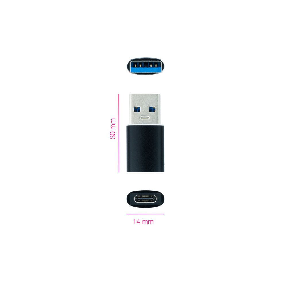 Adaptador usb c a usb a nanocable negro - hembra -  macho gen1