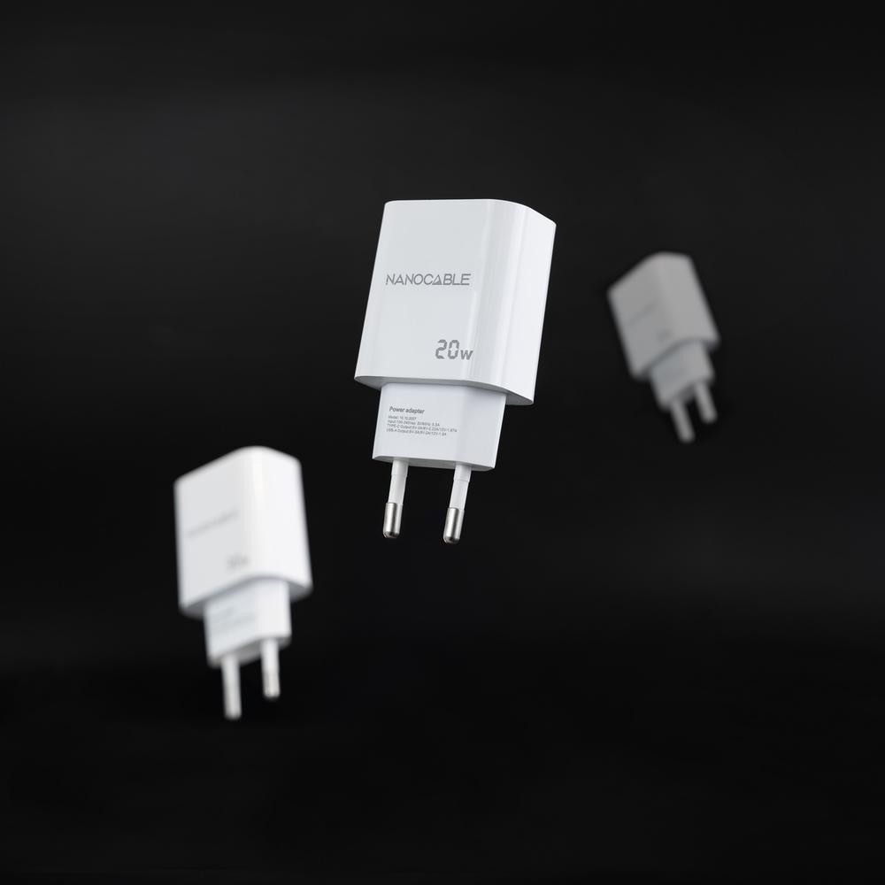 Cargador nanocable usb - c - pd + usb - a - qc 20w - blanco