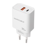 Cargador nanocable usb - c - pd + usb - a - qc 30w blanco