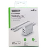 Cargador belkin wcd001vf1mwh 24w 2x usb tpo a + cable lightning a usb tipo a 1m